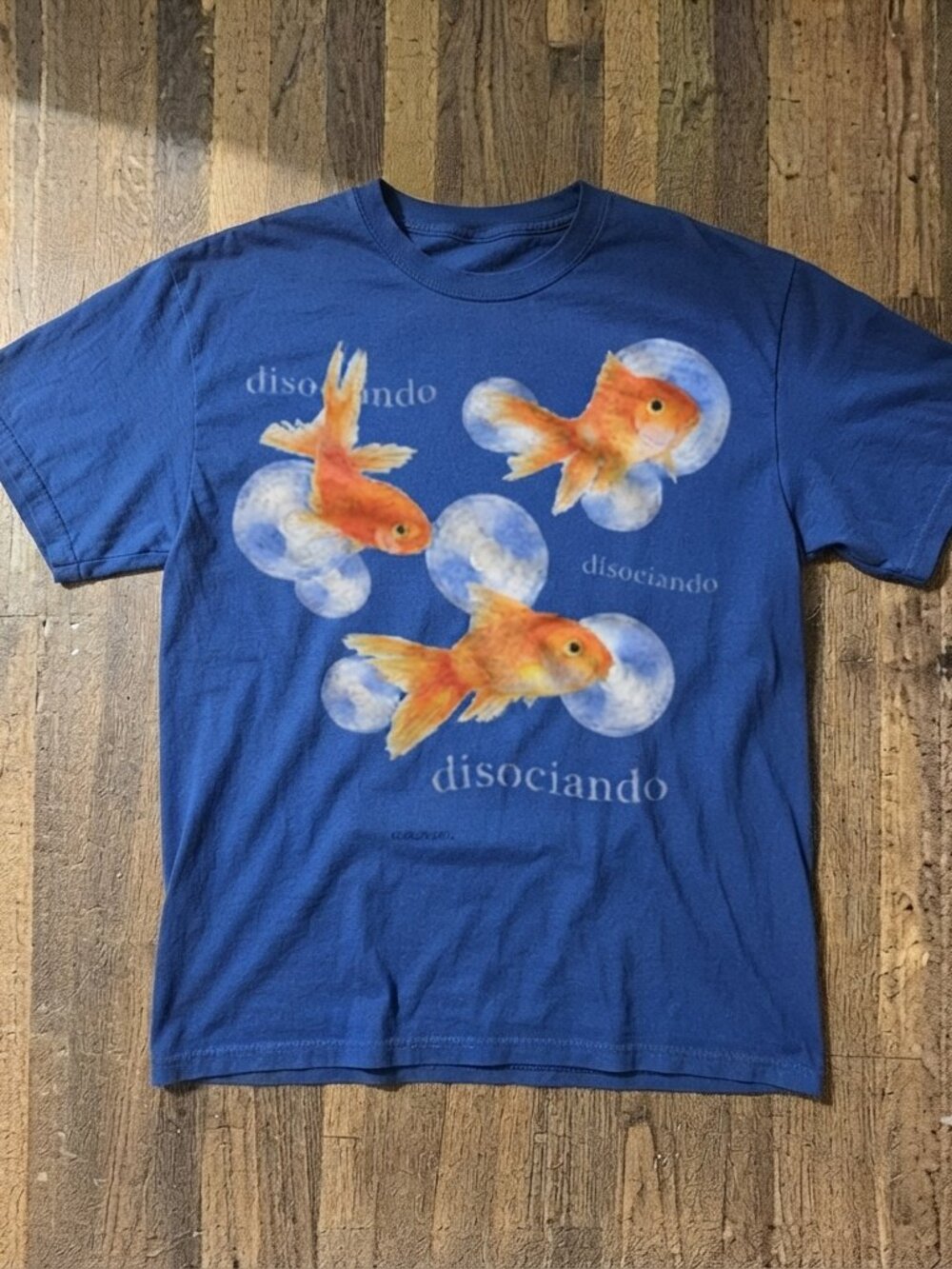 Disociando Goldfish Graphic Blue Tee Reprinted Shirt